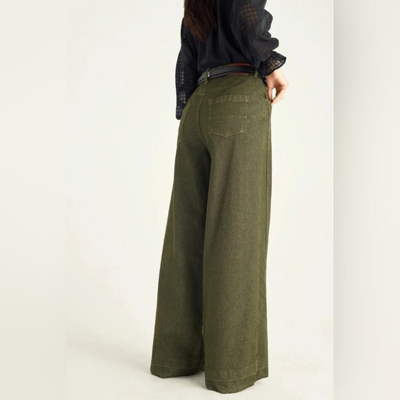 Cotélac High-Waisted Wide Leg Jeans In Mousse/ Green Size 3/US 10 NEW - Picture 7 of 8